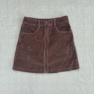 American Eagle Brown Corduroy Style Skirt – Front Zip with Pockets & Belt Loops